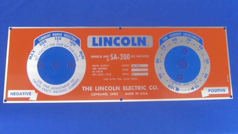 Sa-200 Lincoln Welder Red Blue Dial Faceplate M8803 OEM Quality USA