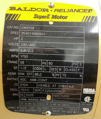 Baldor-Reliance EM3558 General Purpose Motor 2HP 1755RPM 3-Ph (R109)