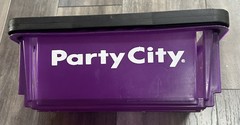 Small Child Size Party City Purple Plastic Shopping Candy Basket. RARE Closed