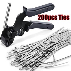 200pcs Metal Zip Ties with Stainless Steel Cable Tie Gun Special Tool For Silver