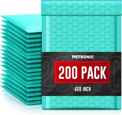 200 Teal Bubble Mailers 4×8 Inches – Waterproof, Self-Seal & Padded for Shipping