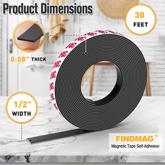 FINDMAG Magnetic Tape, Magnetic Strips with Adhesive Backing, 1 Roll 30 Feet Mag