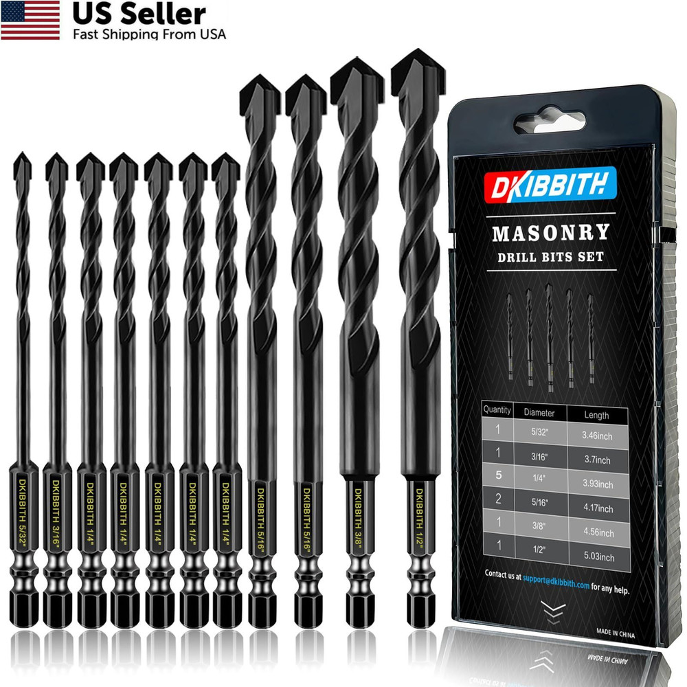 11-pc Masonry Drill Bits Carbide Concrete 11 Pack Multiple Sizes (5/32″-1/2″)