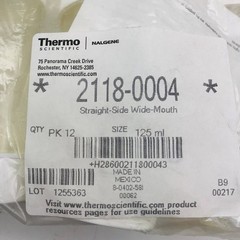 Thermo 2118-0004 Wide Mouth Jar Straight Side Nalgene 125ml with Lid Set of 12