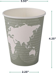 Compostable Disposable World Art 12Oz Large Coffee Cups, Case of 1000, Renewable