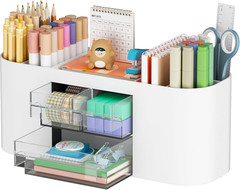 Desk Organizer Pen Holder for Desk with 3 Drawers, Multi-Functional Pencil Holde