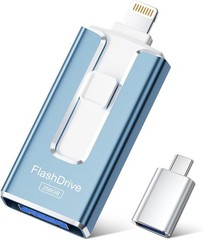 USB Flash Drive 256GB for iPhone, MFi Certified 4-in-1 Memory Stick for iPho…