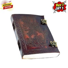Leather Diary5x7–Vintage Dragon Design Double Lock Journal|200 Blank Pages,B1G1
