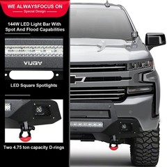 Front Rear Bumper Winch Plate 7LED 4x 4.75T D Rings 19-22 Silverado 1500 Excl LT