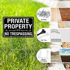 3 Pack No Trespassing Signs Private Property Sign 12×8 inches, 12″×8″ 3