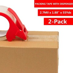 2-Pack Clear Packing Tape with Dispenser-2.7mil x 1.88″ x 55Y Heavy Duty Pack…