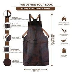 New Leather Apron Brown Genuine Leather Apron Pockets Cowhide Butcher Chef BBQ