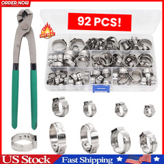 Single Ear Hose Clamps, Oetiker Clamps, 92Pcs(6.0mm-22.6mm) Crimp Pipe Clamps
