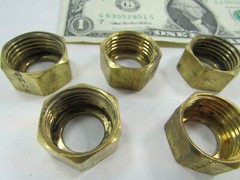 Lot 5 Unknown 1/2″ NPT? Solid Brass Compression Nuts, BSP/BSPT 14 TPI .752 Minor