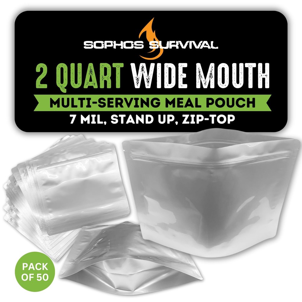 50 Mylar Bags for Food Storage, Airtight 7Mil Thick Gusseted Zip Lock, Long T…