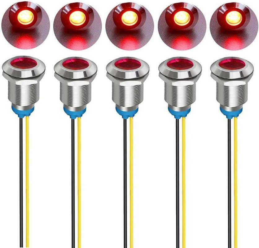 5Pcs 12mm LED Metal Indicator Light AC 110V-220V Waterproof In Color: Red 110V