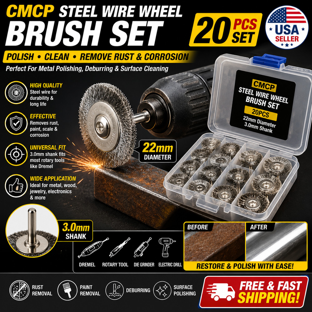 Steel Wire Wheel Brush Set Metal Polishing Rotary Tool Dremel Shank Brush