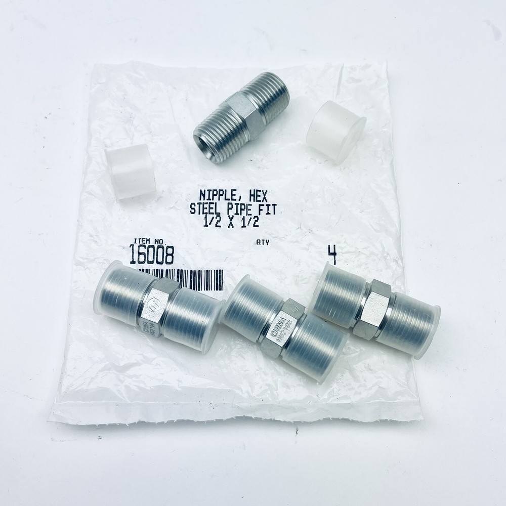 4-PACK, 1/2″ X 1/2″ NPT TRHEADED, HEX NIPPLE, STEEL PIPE FITTING