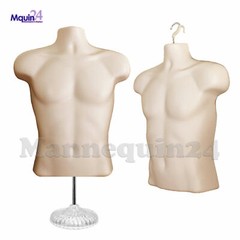 1 Mannequin Torso Flesh Male with Stand & Hanger -Plastic Men’s Body Form