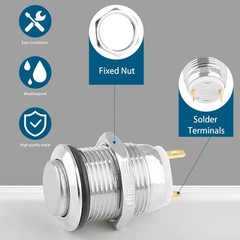 Zorfeter 6 Pcs 12mm Momentary Push Button Switch 2 (1/2 inch), Silver