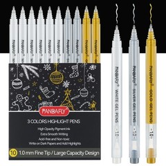 PANDAFLY Gold Silver White Gel Pens, 1 Count (Pack of 10), Multicolor