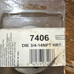 Irwin 7406 Pipe Threader Die 3/4-14 NPT Round High Carbon Steel