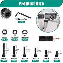 380PCS M4 Screw Kit M4x6/8/12/16/20/30mm 6 Size Hex Socket Head Cap Screws,M4 Bo