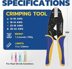 Crimping Tool for Heat Shrink Connectors-Awg 22-10 Ratchet Wire Terminal Crimper