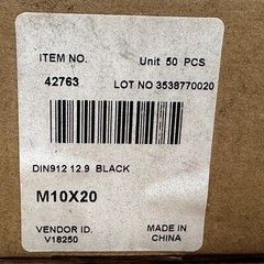 (50) M10 x 20mm Black Oxide Socket Cap Screws 12.9 High Tensile Allen Bolts 10mm