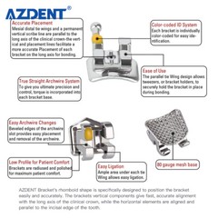AZDENT Dental Orthodontic Ultrathin Mini/Standard Metal Bracket Braces Hook 345