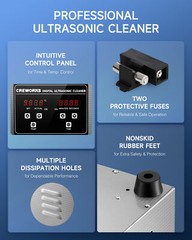 CREWORKS 2L Digital Ultrasonic Cleaner w 1-30 min Timer 100W Heater LED Display