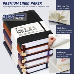 Winkooy Lined Journal Notebook, 366 Pages, 100Gsm Leather Hardcover Blue