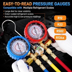 AC Manifold Gauge Set A/C Refrigeration 3 Way Hose Fit For R502 R134a R12 R22