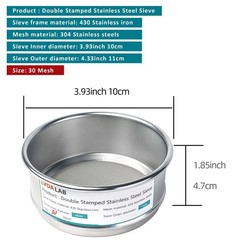 304 Stainless Steel Mesh Lab Sieve 30 Mesh 0.6mm Aperture Test Sieve 4inch10c…