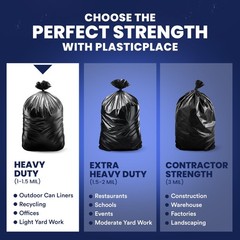 Plasticplace 55-60 Gallon Trash Bags │ 1.0 Mil │ 100 Count (Pack of 1), Black