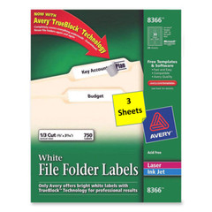 [3 Sheets] Avery 8366/5366 File Folder Labels White 1/3 Cut 2/3″x3-7/16″ Las/Ink