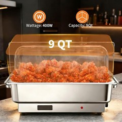  9QT Roll Top Chafing Dish Buffet Set Stainless Steel Chafer Food Warmer 400W