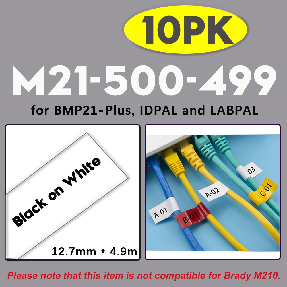 10 Compatible for Brady BMP21 M21-500-499 Nylon Cloth Label Cartridge White 1/2”