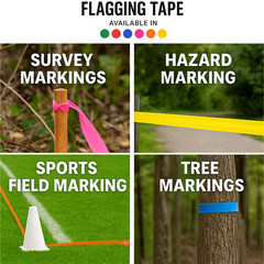 Flagging Tape – Orange – 150 feet Non-Adhesive Plastic Ribbon Pack of 12 Roll
