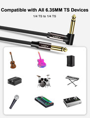 Guitar Cable 15 Ft/5 M, Instrument Right Angle Cables, 6.35 Mm (1/4) TS Unbalanc