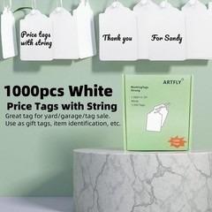 1000 Blank White Merchandise Price Tags with Strings Size #5 Retail Strung Label