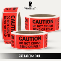 Caution Stickers Neon Red 1” x 3” Do Not Crush Bend or Fold 250 Labels/Roll