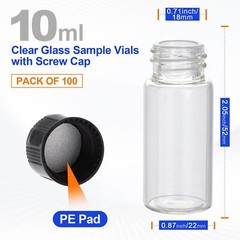 100Pcs 10ml Borosilicate Glass Vials w/Screw Cap Clear Liquid Sample Vial Bottle