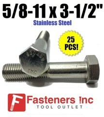 (Qty 25) 5/8-11 x 3-1/2″ Stainless Steel Hex Cap Screw / Bolt 18-8 / 304