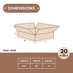 24x 18 x 4″ ECT-32 20 Pack Kraft Corrugated Boxes