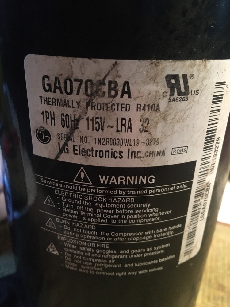 LG GA070CBA COMPRESSOR 1PH 60Hz 115V LRA32 R410A