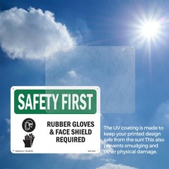 Rubber Gloves & Face Shield Required With Symbol OSHA SAFETY FIRST 5/10 Pack