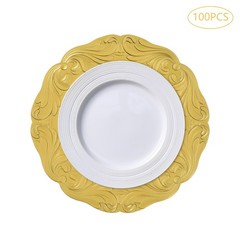 100 Pack Gold Plastic Charger Plates, 12.8 Inch, Spray Painted, for Wedding Part