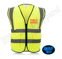PUBLIC WORKS HI-VIS SAFETY VEST W/ POCKETS 2″ REFLECTIVE STRIPS FRONT & BACK