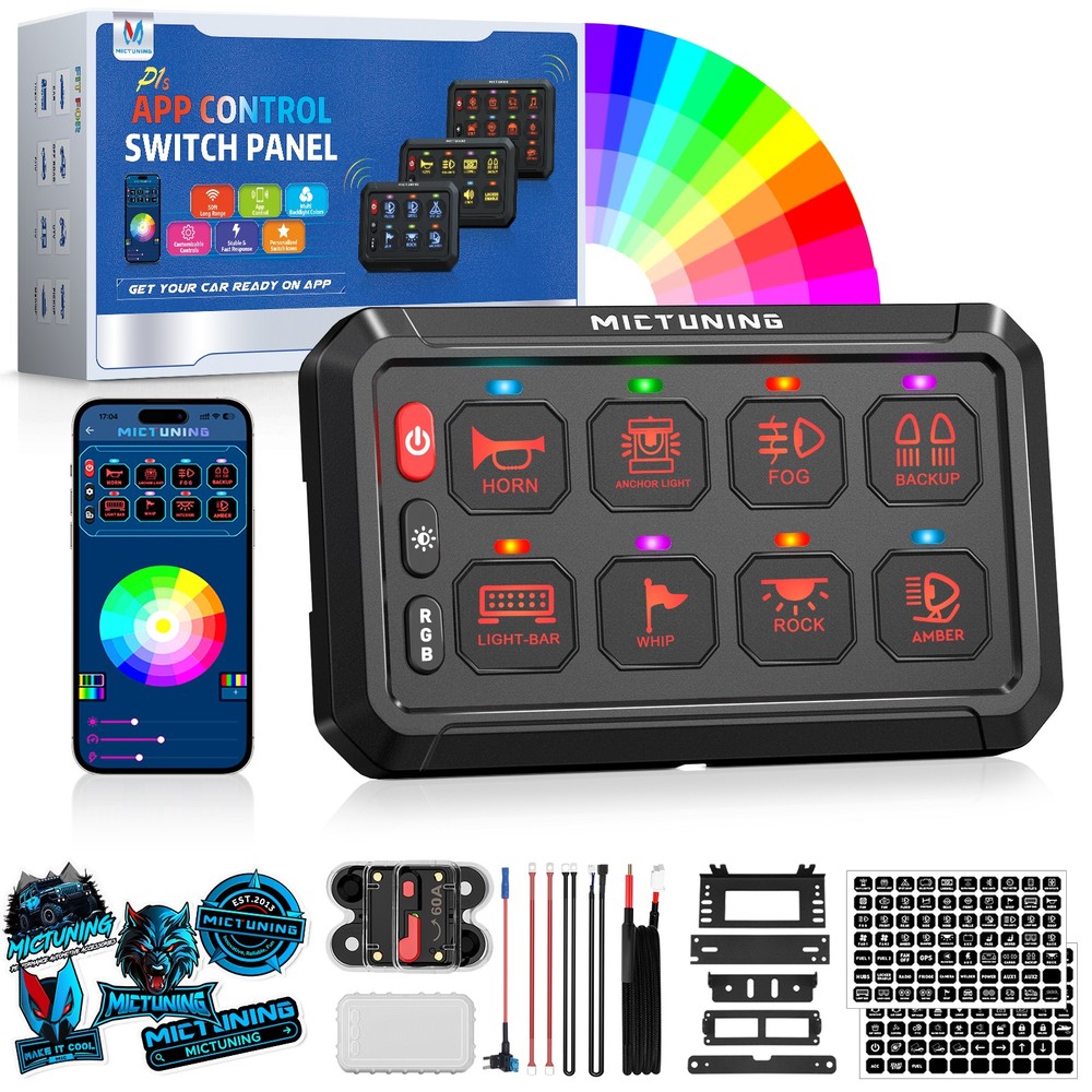 MICTUNING App Control 8/12 Gang RGB Switch Panel Lights Circuit Relay System Box